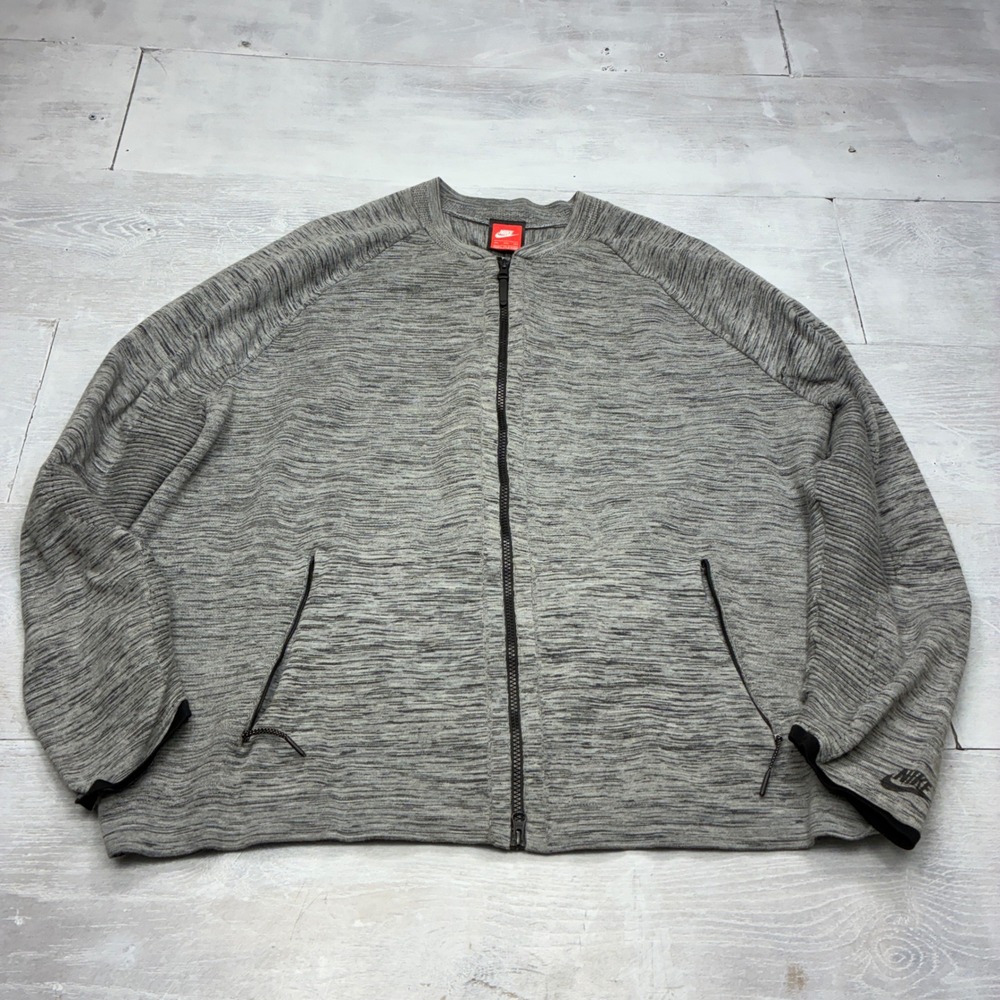 Nike Tech Knit Bomber Jacket Mens 3XL Gray Full Zip Track Sweater 832178-043